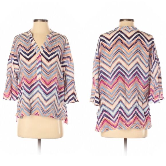 KACHEL 100% Silk Chevron Petal Sleeve Top XL - Picture 1 of 9